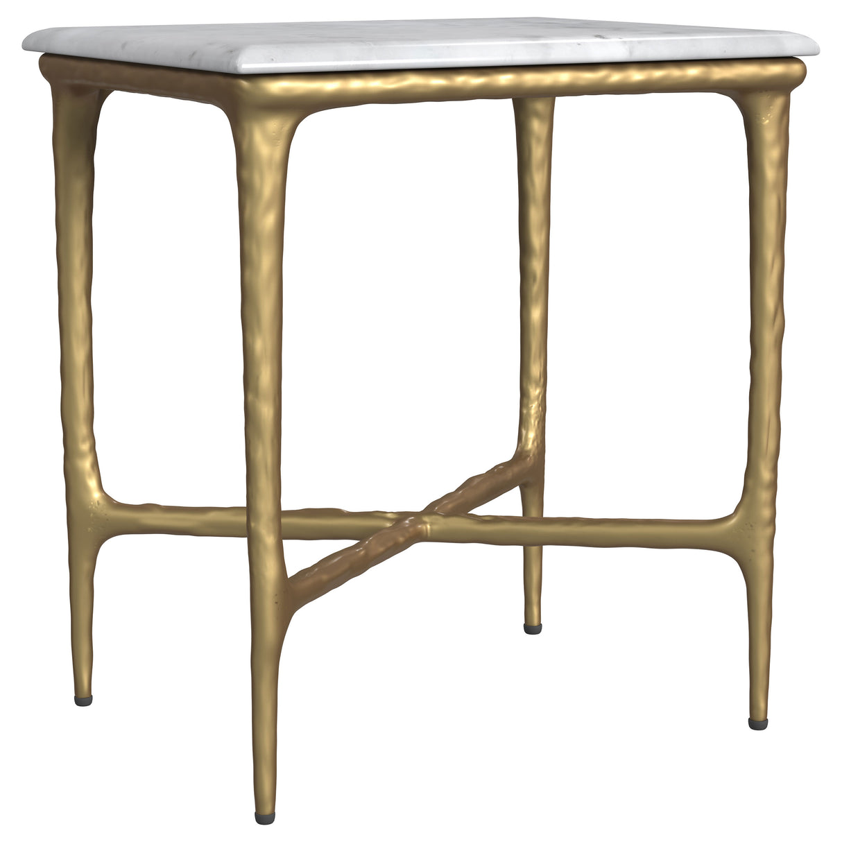Baldwin Rectangular White Marble and Gold Side Table