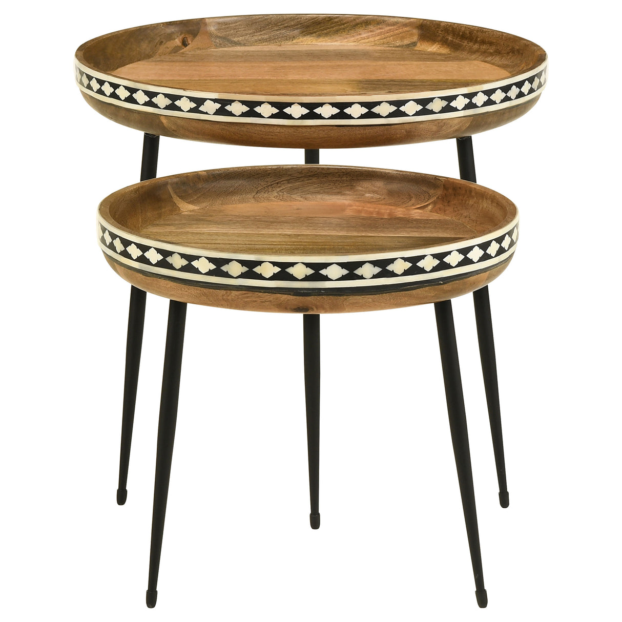Ollie 2-Piece Mango Wood Bone Inlay Nesting Tables, Natural