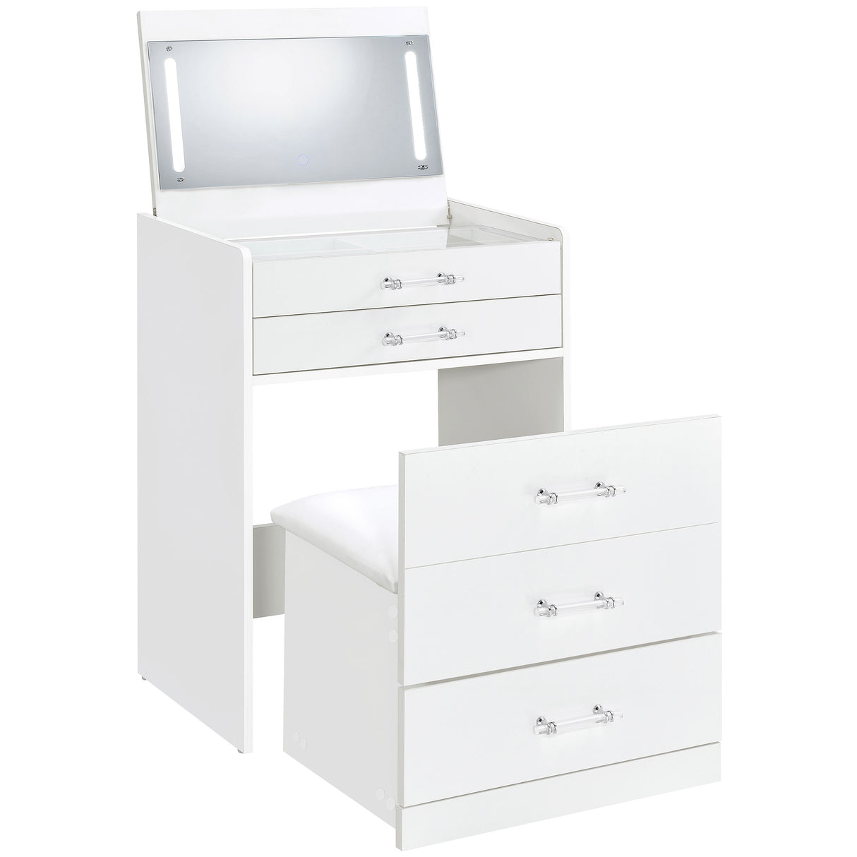 Danbury 3-Drawer Makeup Vanity and Stool Set, White High Gloss