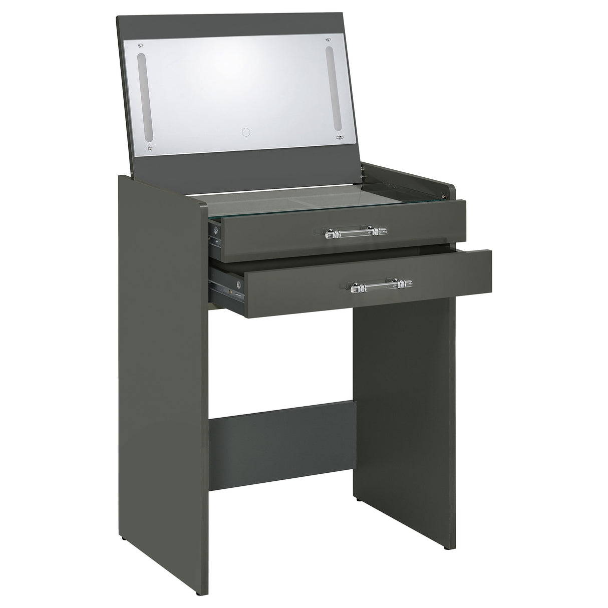 Danbury 3-Drawer Makeup Vanity and Stool Set, Grey High Gloss
