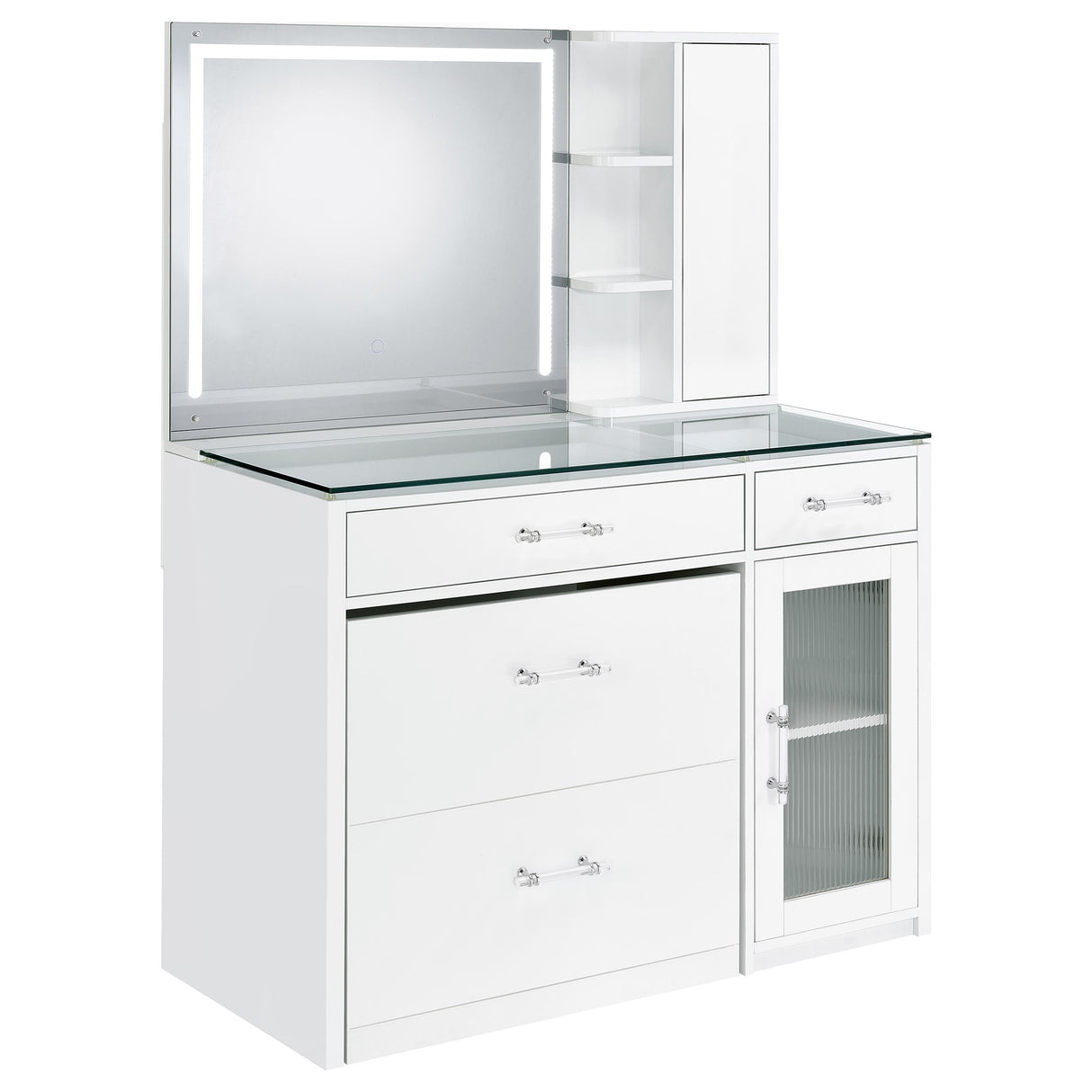 Flora 2-Drawer Vanity Set with LED Mirror, White High Gloss