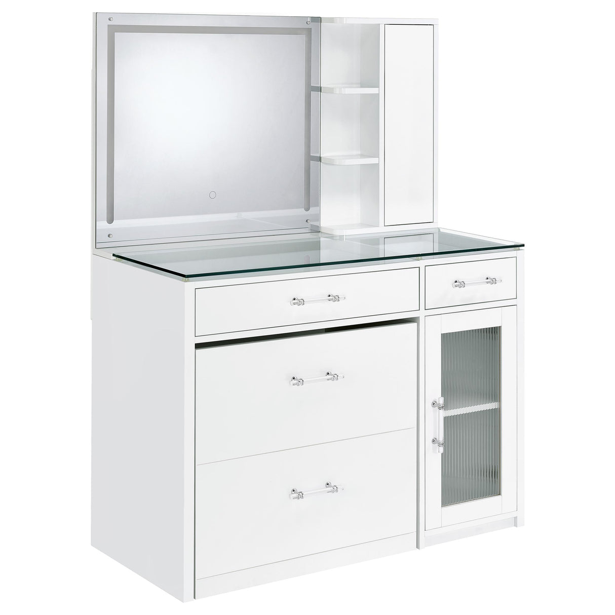 Flora 2-Drawer Vanity Set with LED Mirror, White High Gloss