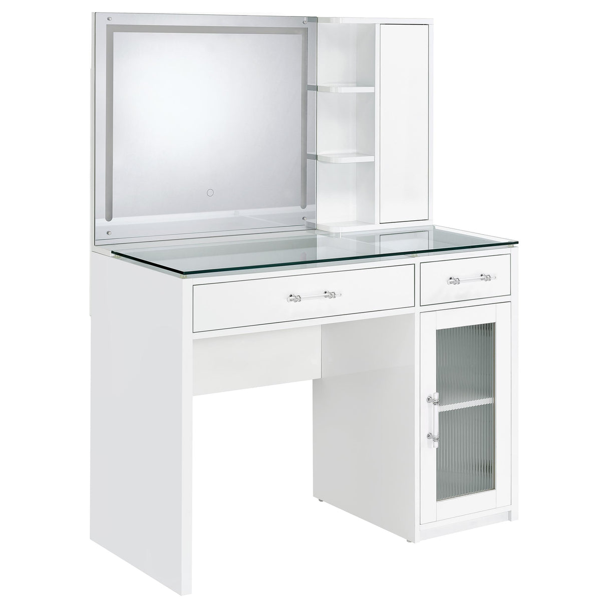 Flora 2-Drawer Vanity Set with LED Mirror, White High Gloss