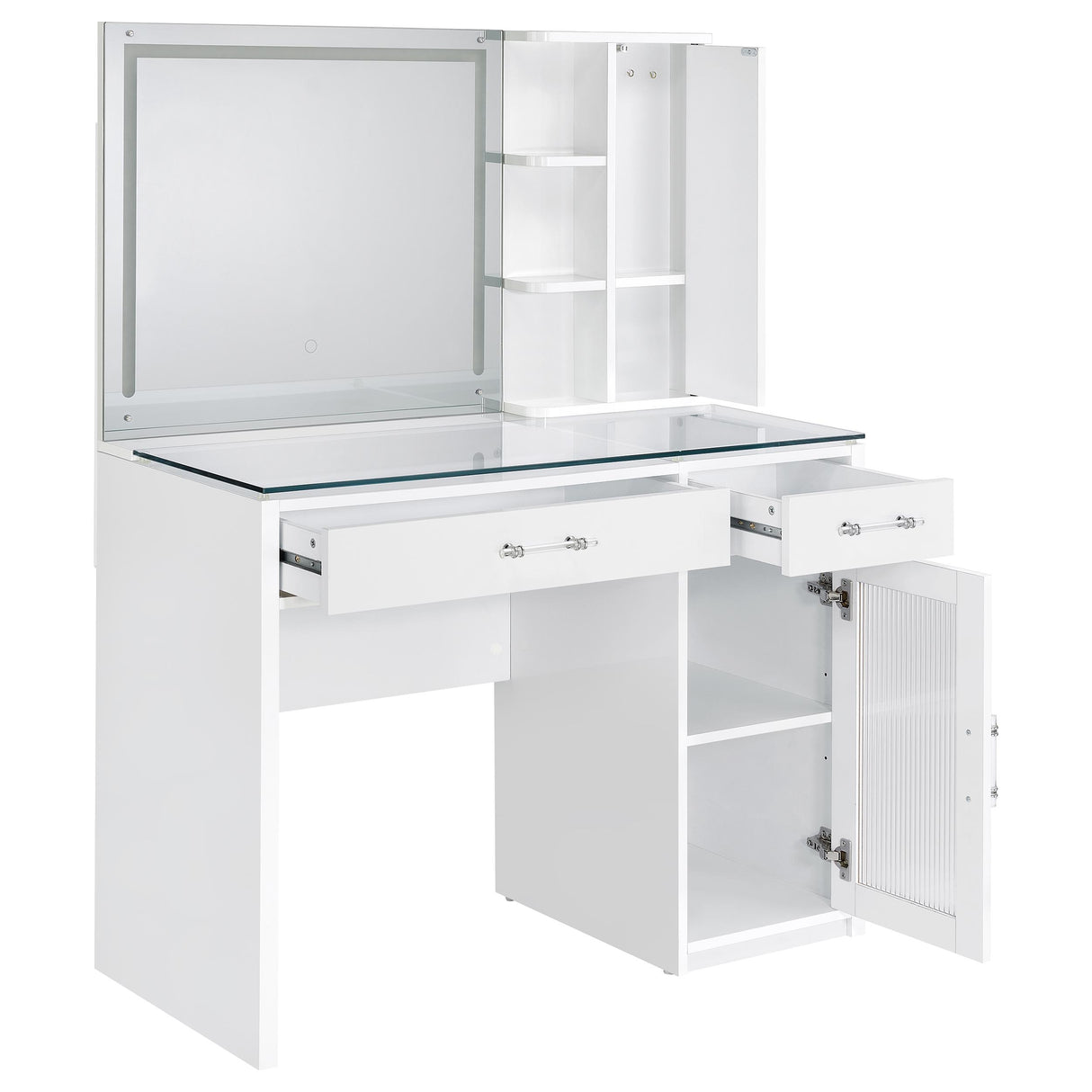 Flora 2-Drawer Vanity Set with LED Mirror, White High Gloss