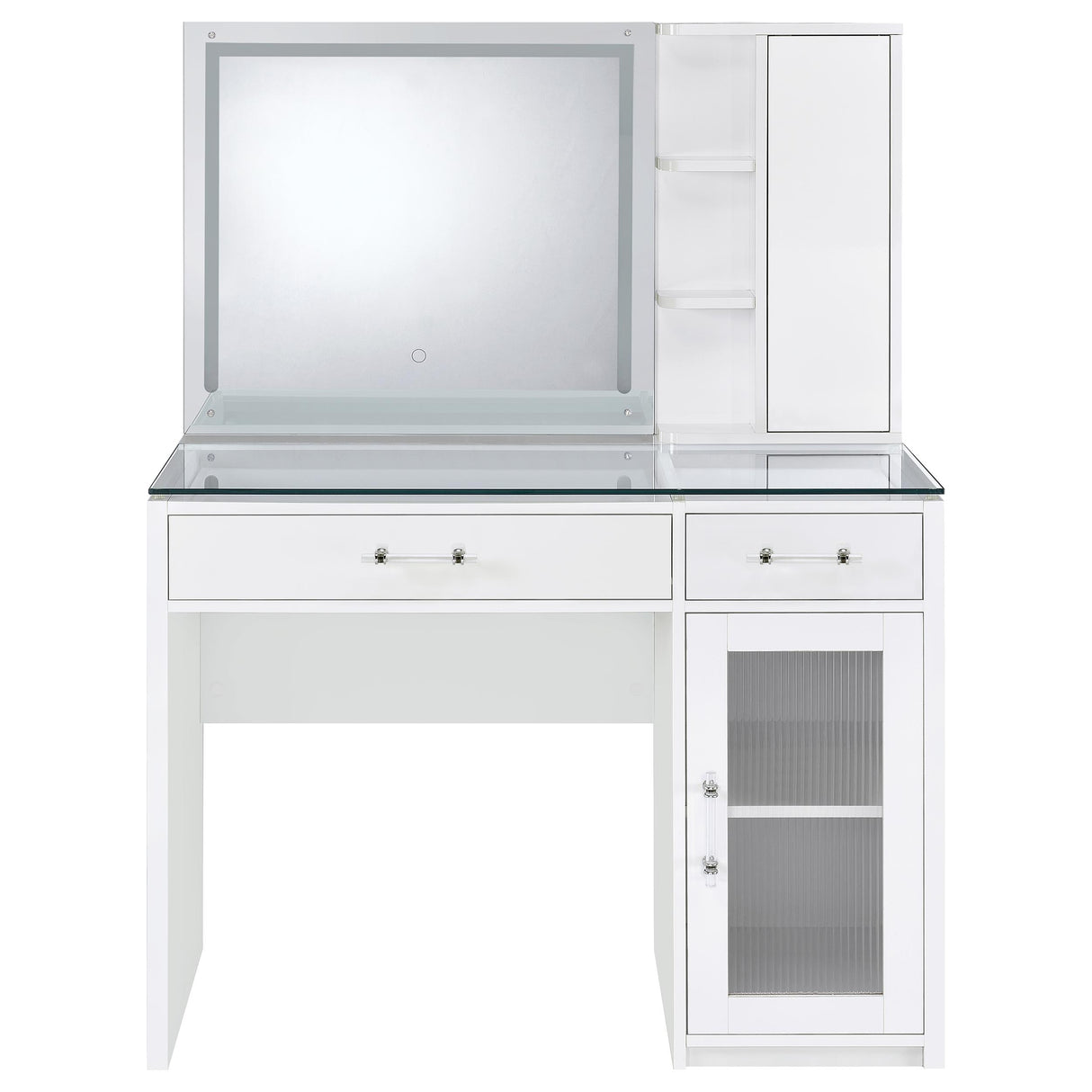 Flora 2-Drawer Vanity Set with LED Mirror, White High Gloss