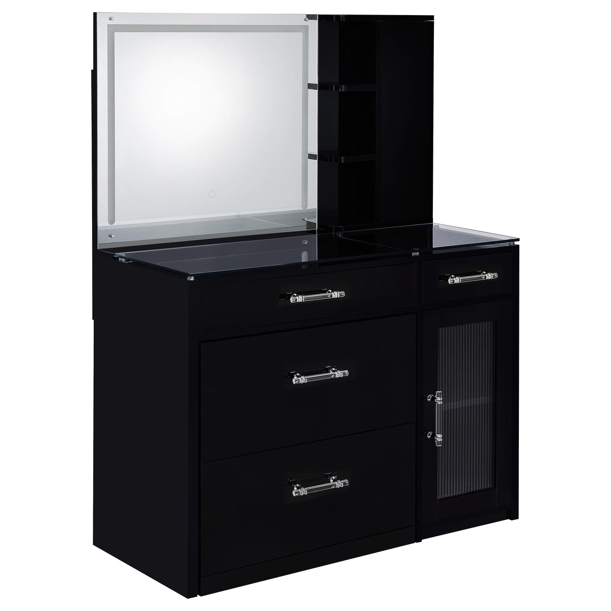 Flora 2-Drawer Vanity Set with LED Mirror - Black High Gloss