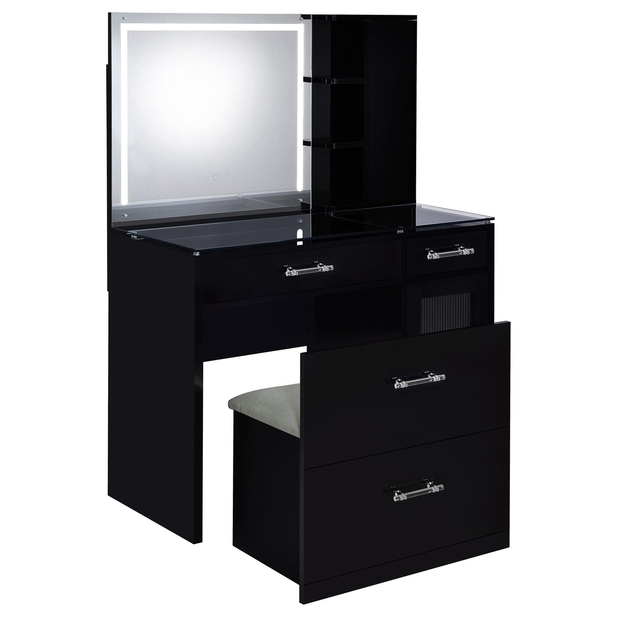 Flora 2-Drawer Vanity Set with LED Mirror - Black High Gloss