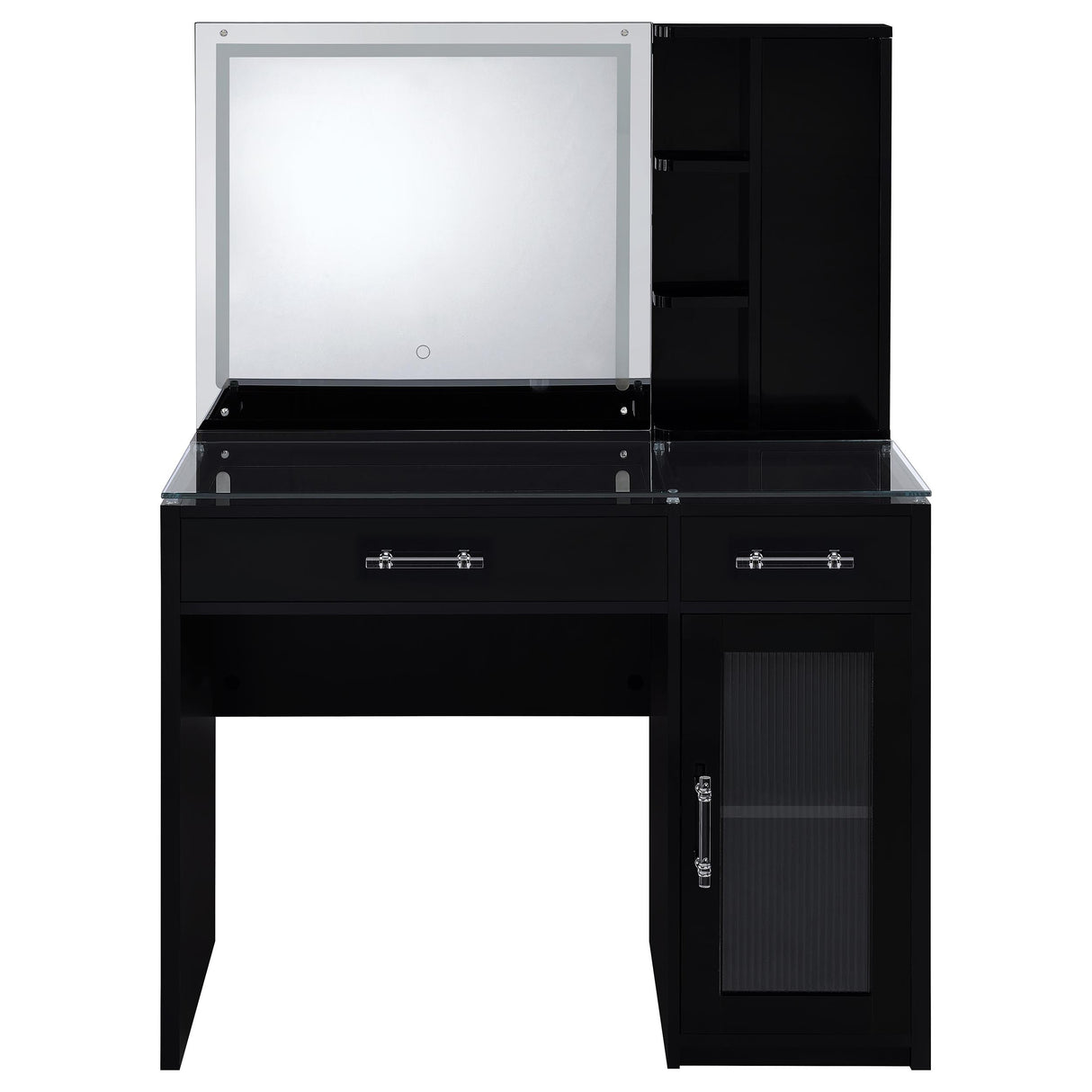 Flora 2-Drawer Vanity Set with LED Mirror - Black High Gloss