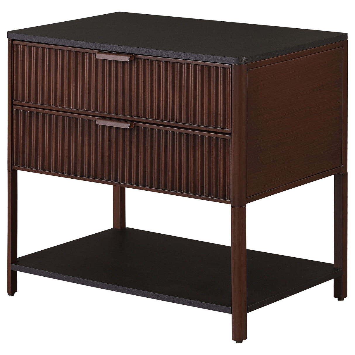 Zimmerlee 2-Drawer Side Table with Shelf, Rust Brown