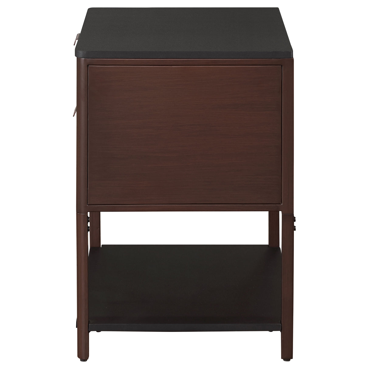 Zimmerlee 2-Drawer Side Table with Shelf, Rust Brown