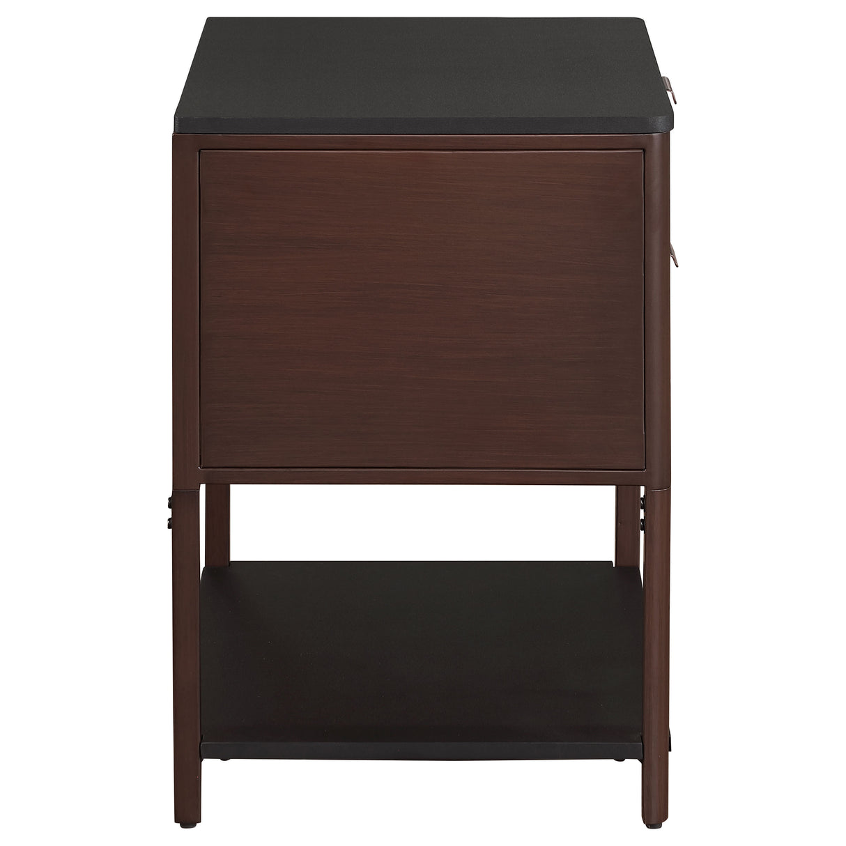 Zimmerlee 2-Drawer Side Table with Shelf, Rust Brown