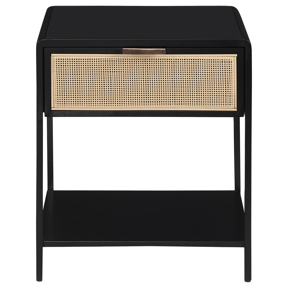 Amherst 1-Drawer Cane Weave Bedside Table, Black Metal