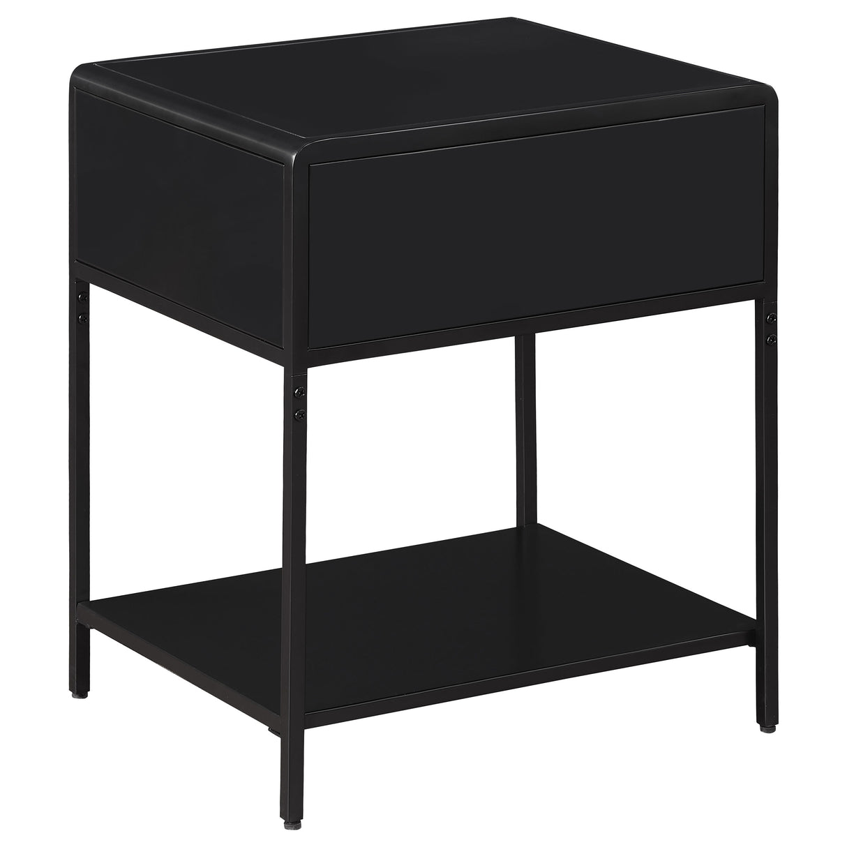 Amherst 1-Drawer Cane Weave Bedside Table, Black Metal