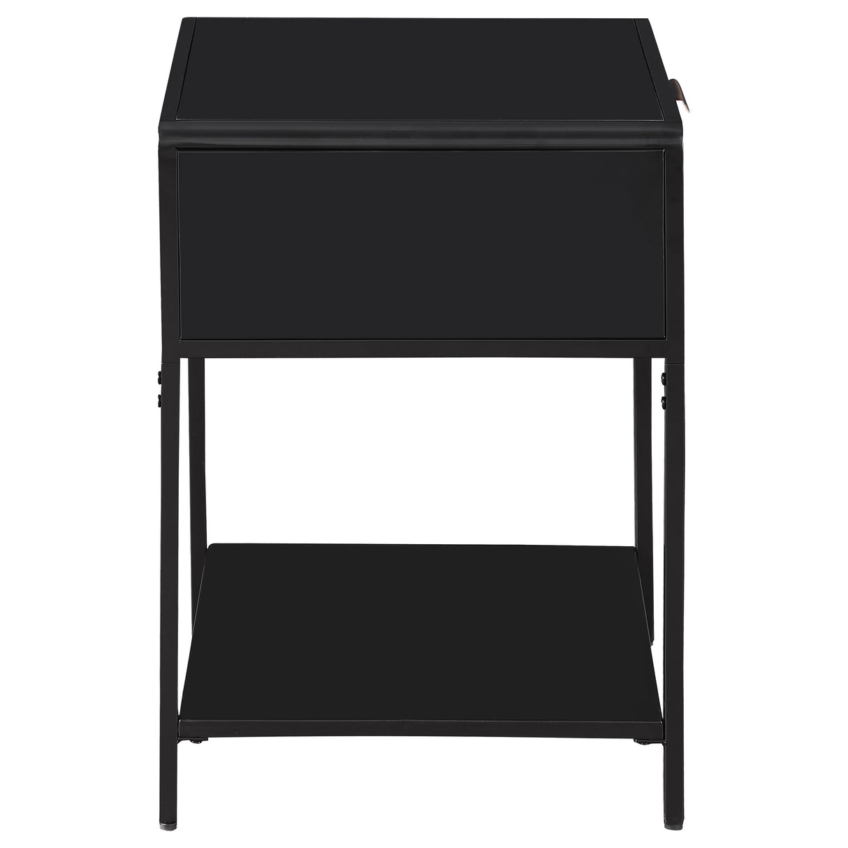 Amherst 1-Drawer Cane Weave Bedside Table, Black Metal
