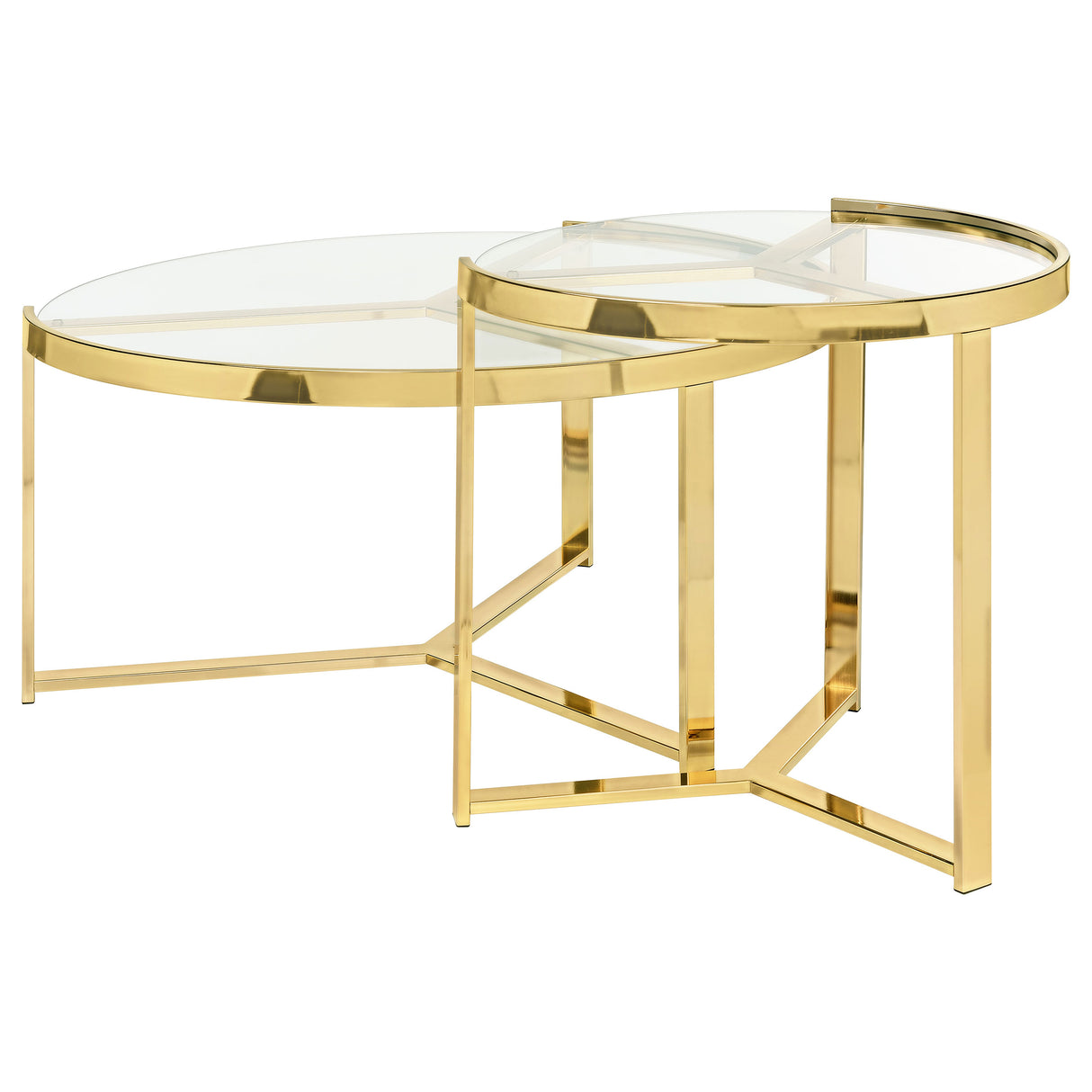 Delia 2-Piece Round Glass Top Nesting Coffee Table, Gold