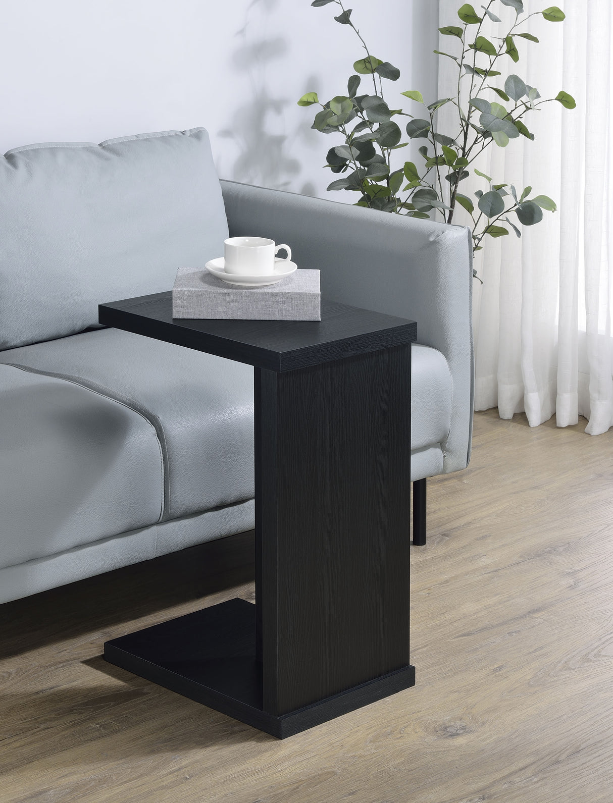 Clower Black C-Shaped Sofa Side Table in Engineered Wood