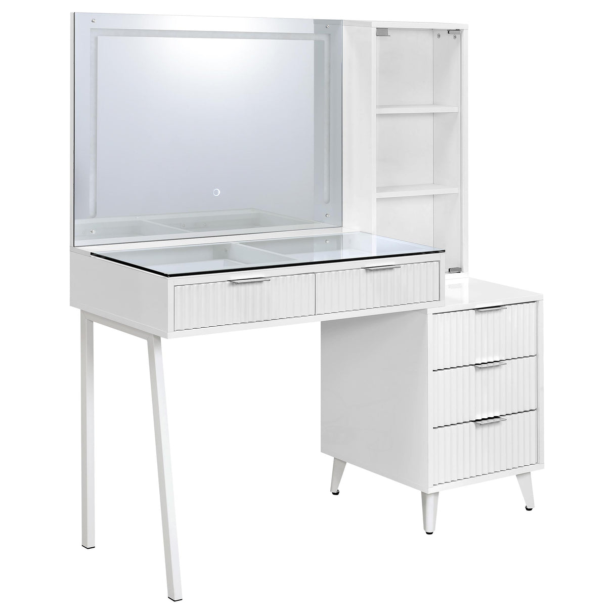Souza 5-Drawer Makeup Vanity Table with LED Mirror, White High Gloss