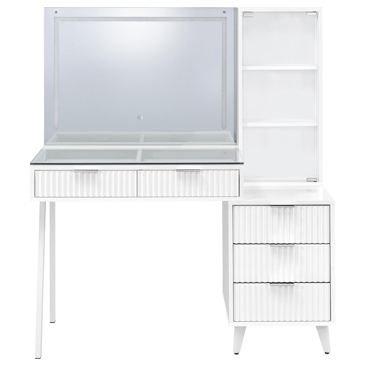 Souza 5-Drawer Makeup Vanity Table with LED Mirror, White High Gloss