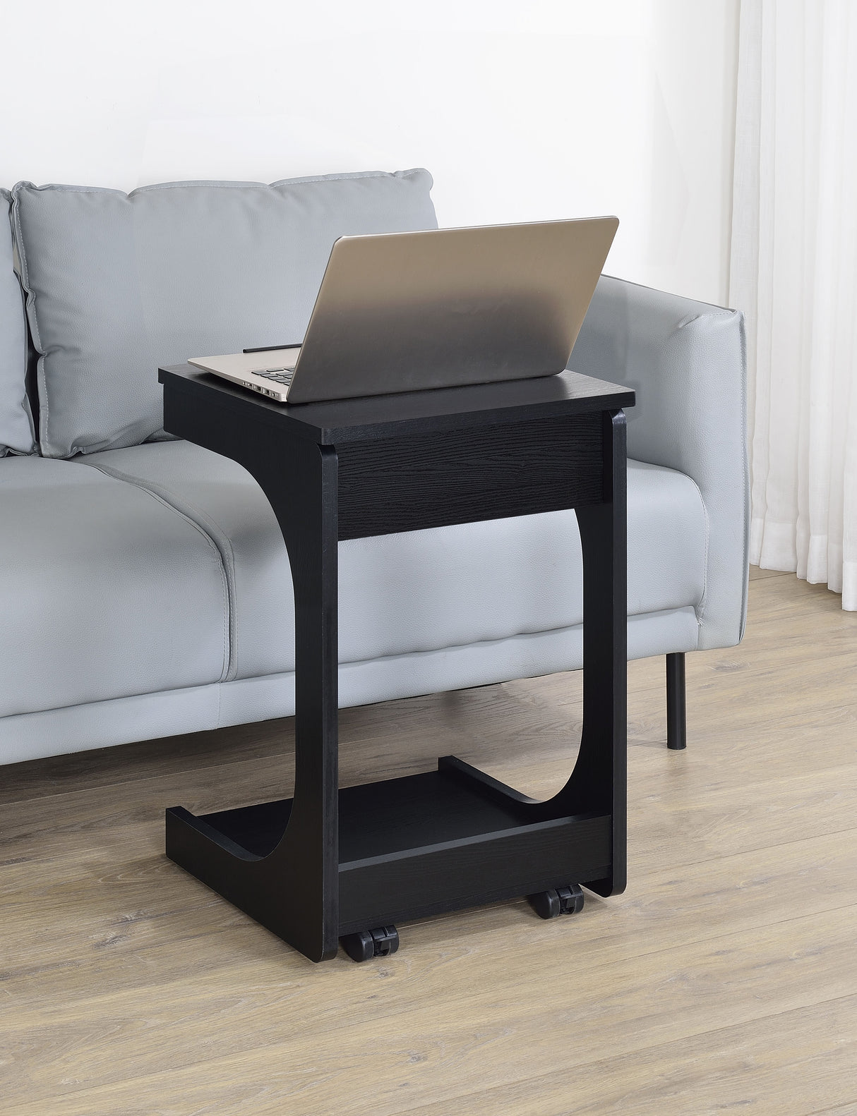 Ralston C-Shaped Lift-Top Side Table with Casters, Black