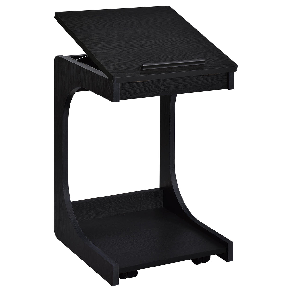 Ralston C-Shaped Lift-Top Side Table with Casters, Black