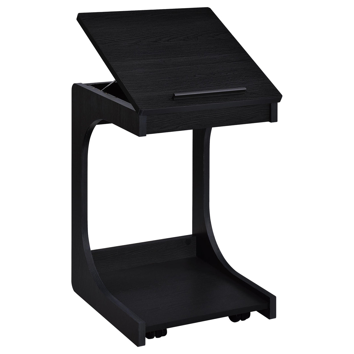Ralston C-Shaped Lift-Top Side Table with Casters, Black
