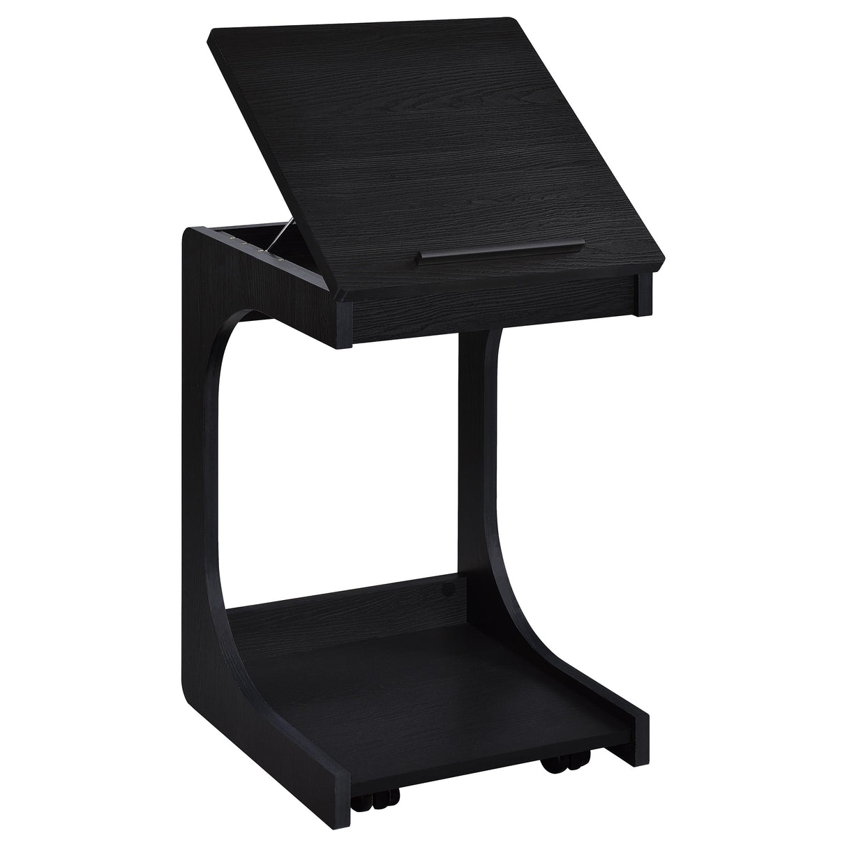 Ralston C-Shaped Lift-Top Side Table with Casters, Black