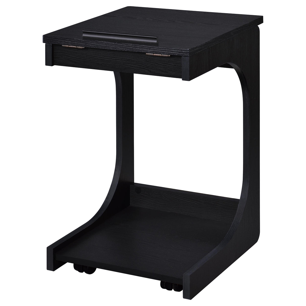 Ralston C-Shaped Lift-Top Side Table with Casters, Black