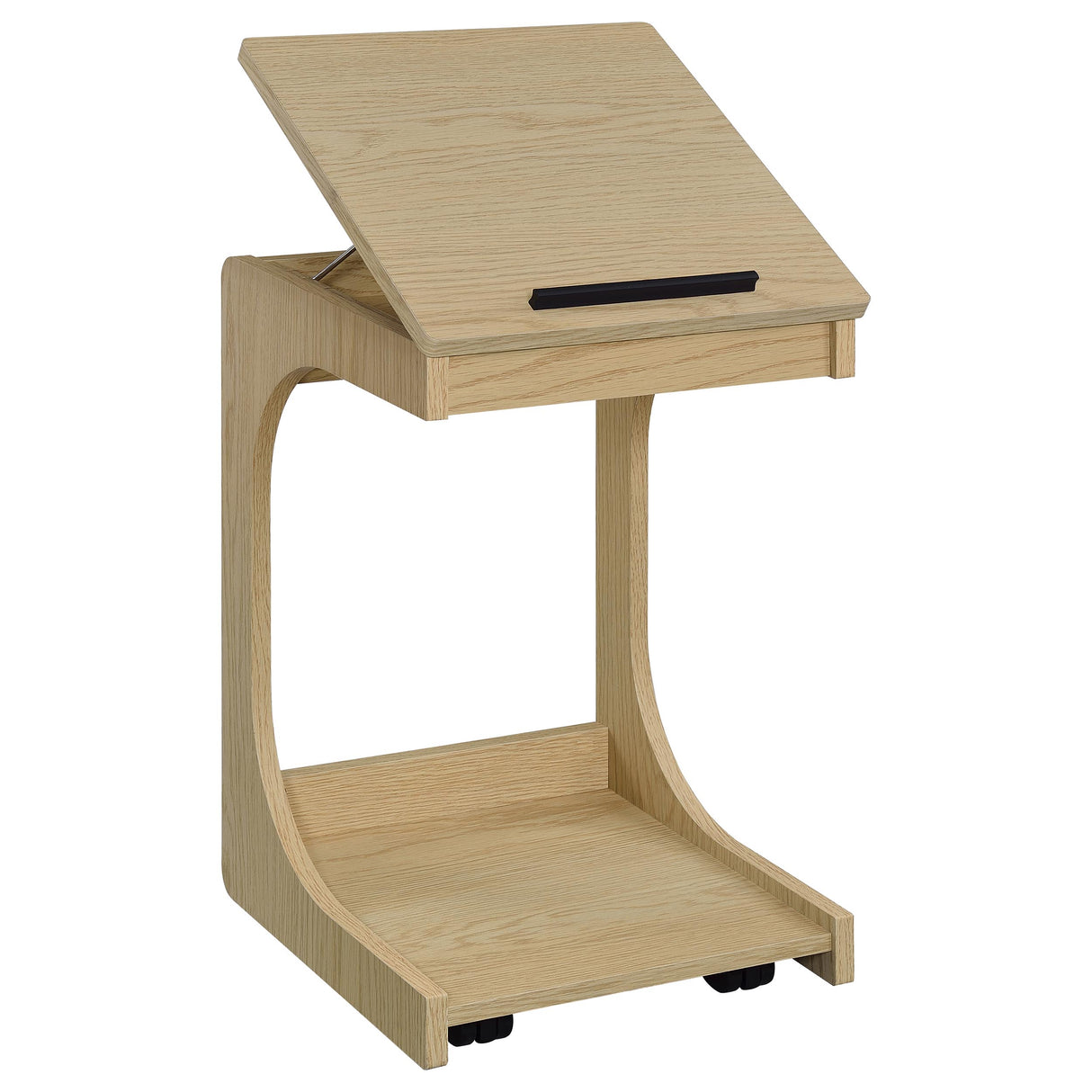 Ralston C-Shaped Lift-Top Sofa Side Table with Casters, Light Oak