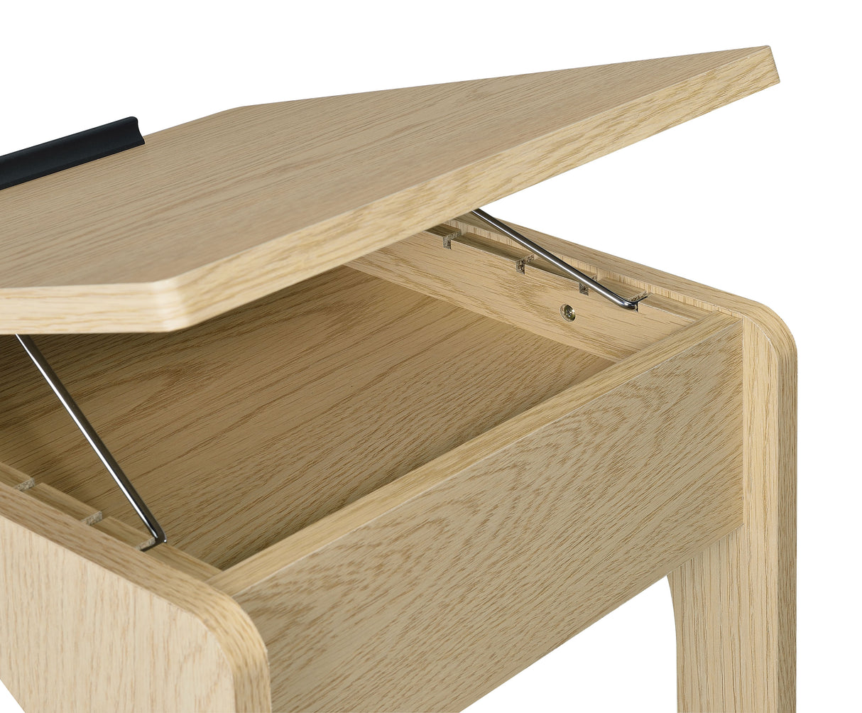 Ralston C-Shaped Lift-Top Sofa Side Table with Casters, Light Oak