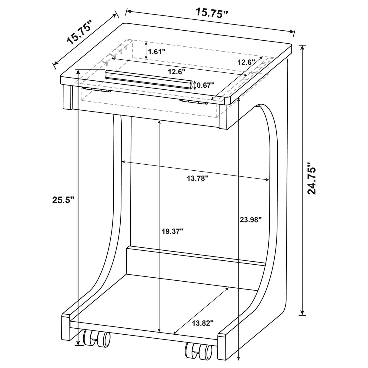 Ralston C-Shaped Lift-Top Sofa Side Table with Casters, Light Oak
