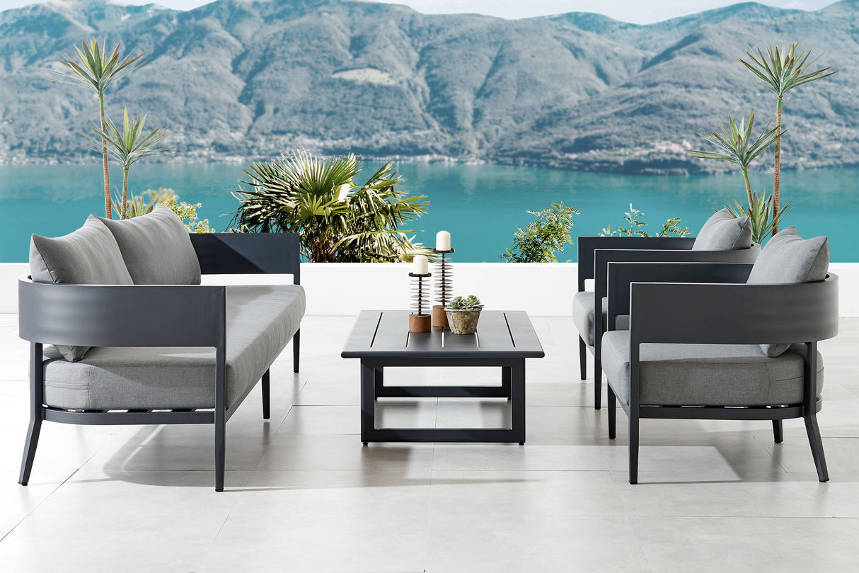 Menorca - 4 Piece Outdoor Aluminum & Outdoor Conversation Set - Dark Gray