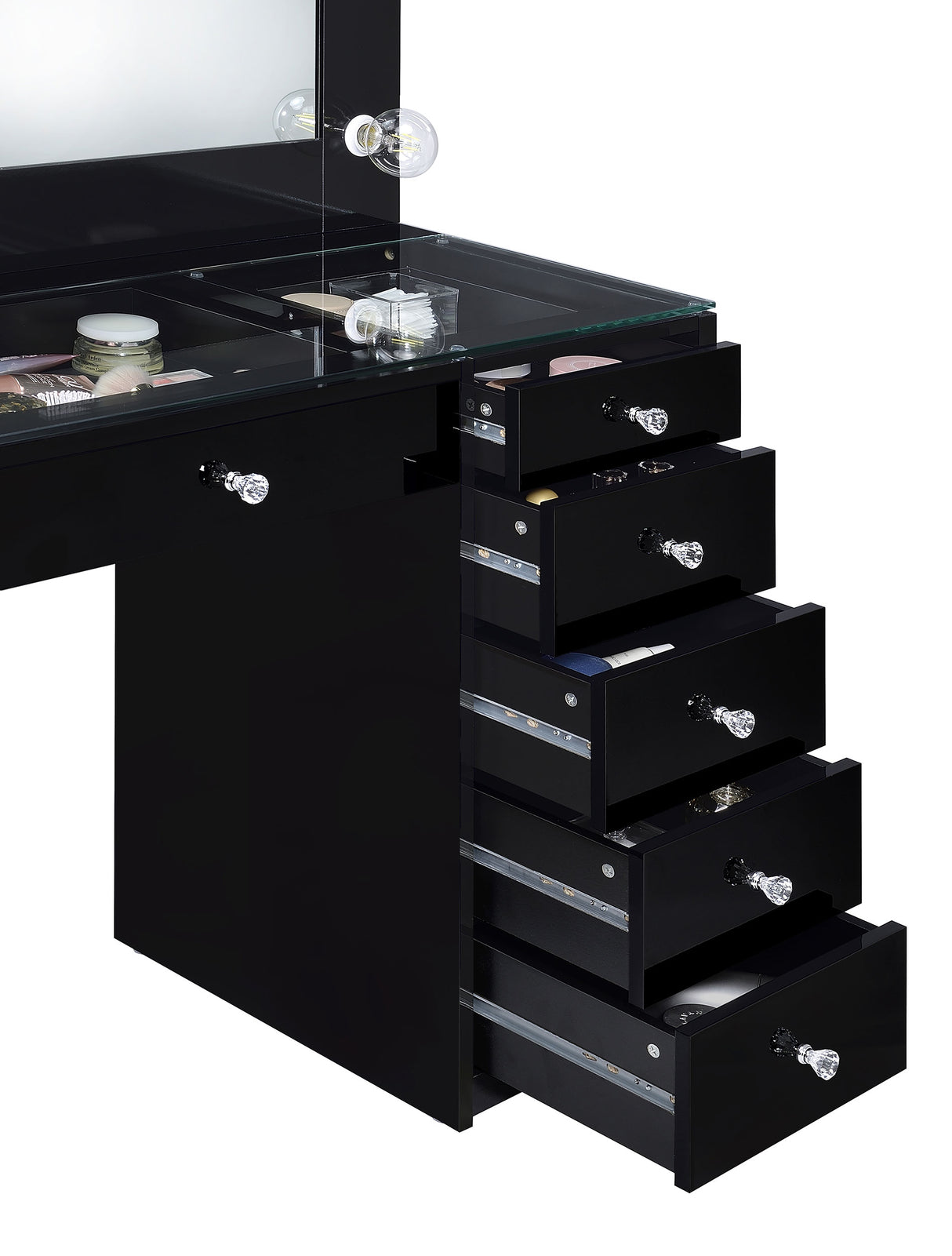 Acena 7-Drawer Vanity Set with Lighting - Black High Gloss