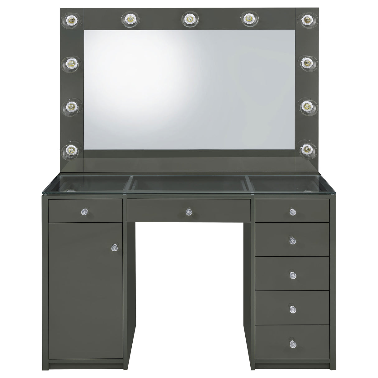 Acena 7-Drawer Vanity Set with Lighting, Grey High Gloss