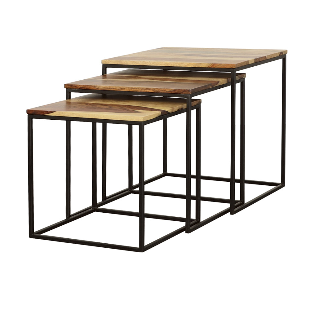Belcourt 3-Piece Square Nesting Tables - Natural Sheesham and Black