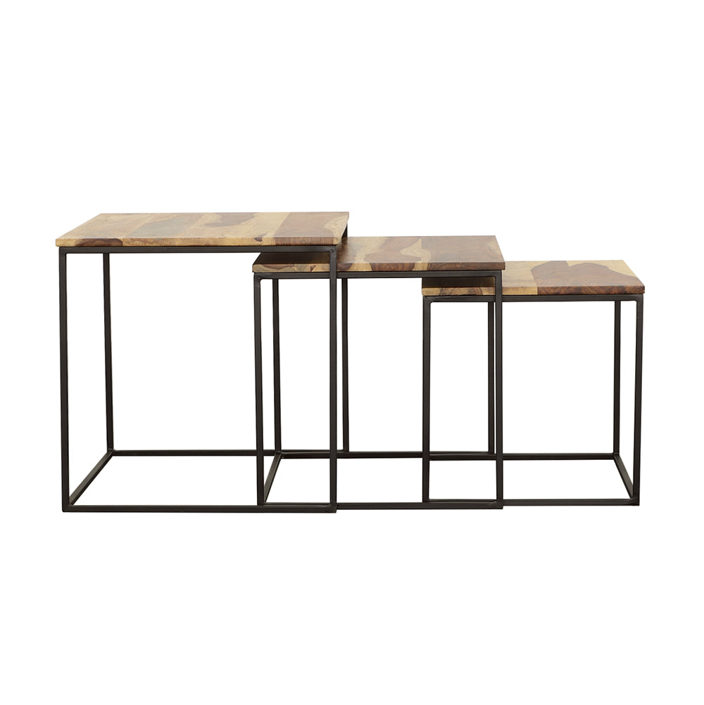 Belcourt 3-Piece Square Nesting Tables - Natural Sheesham and Black