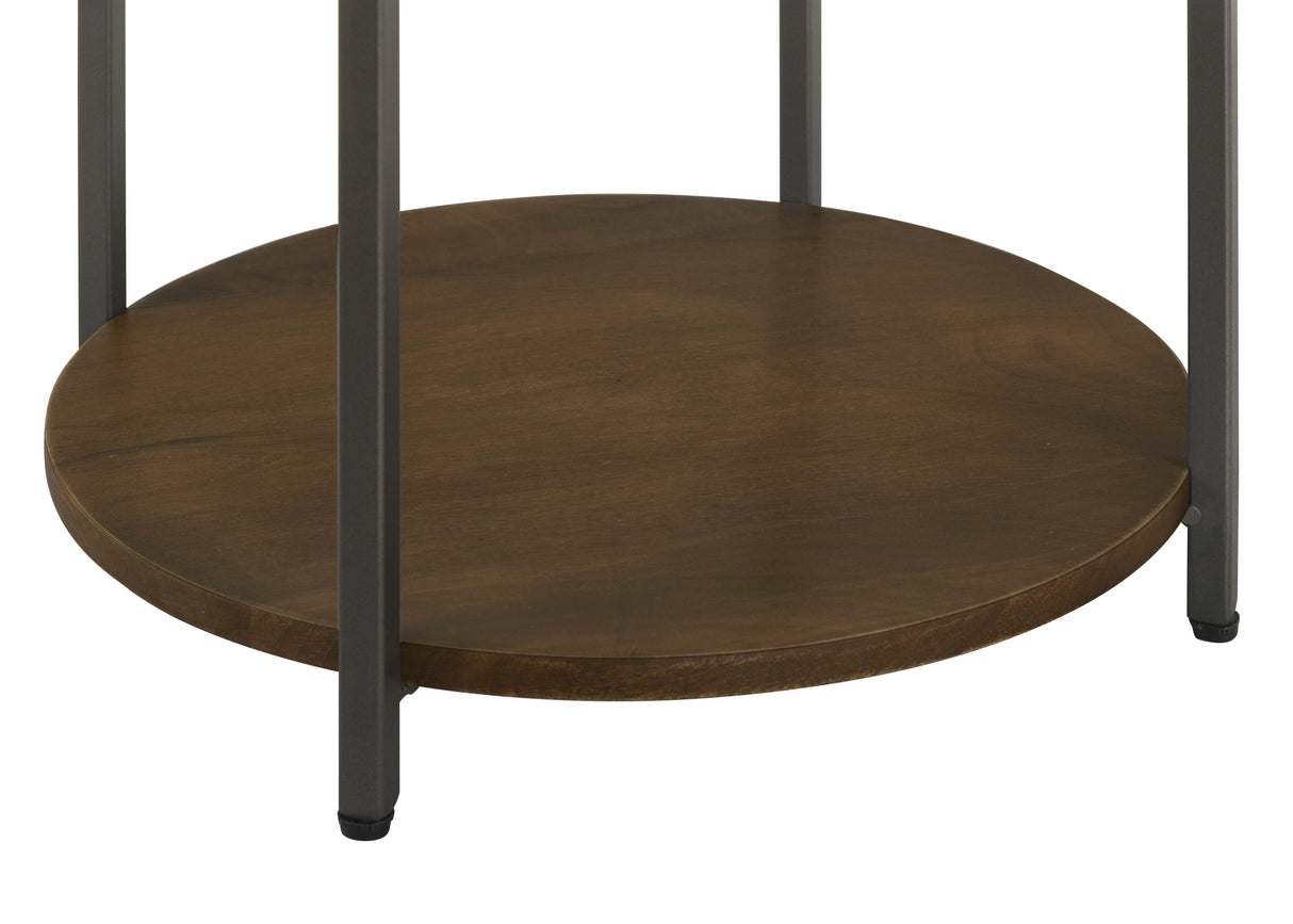 Noemie Round Marble Top Accent Side Table, White and Gunmetal