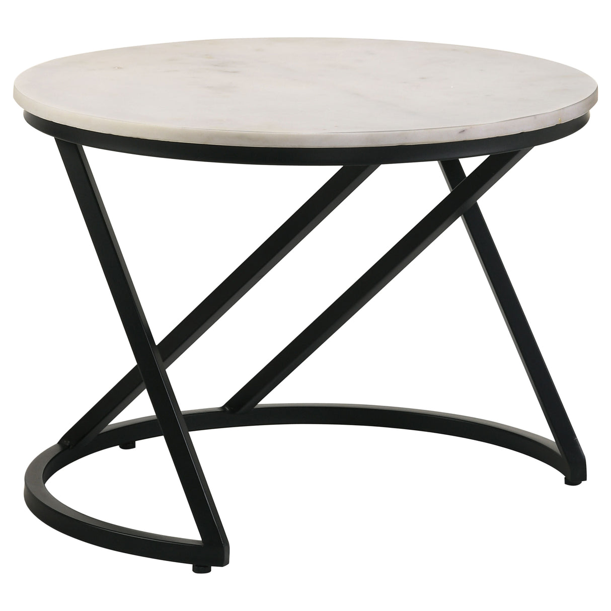 Miguel Round White Marble Top Coffee Table with Black Base