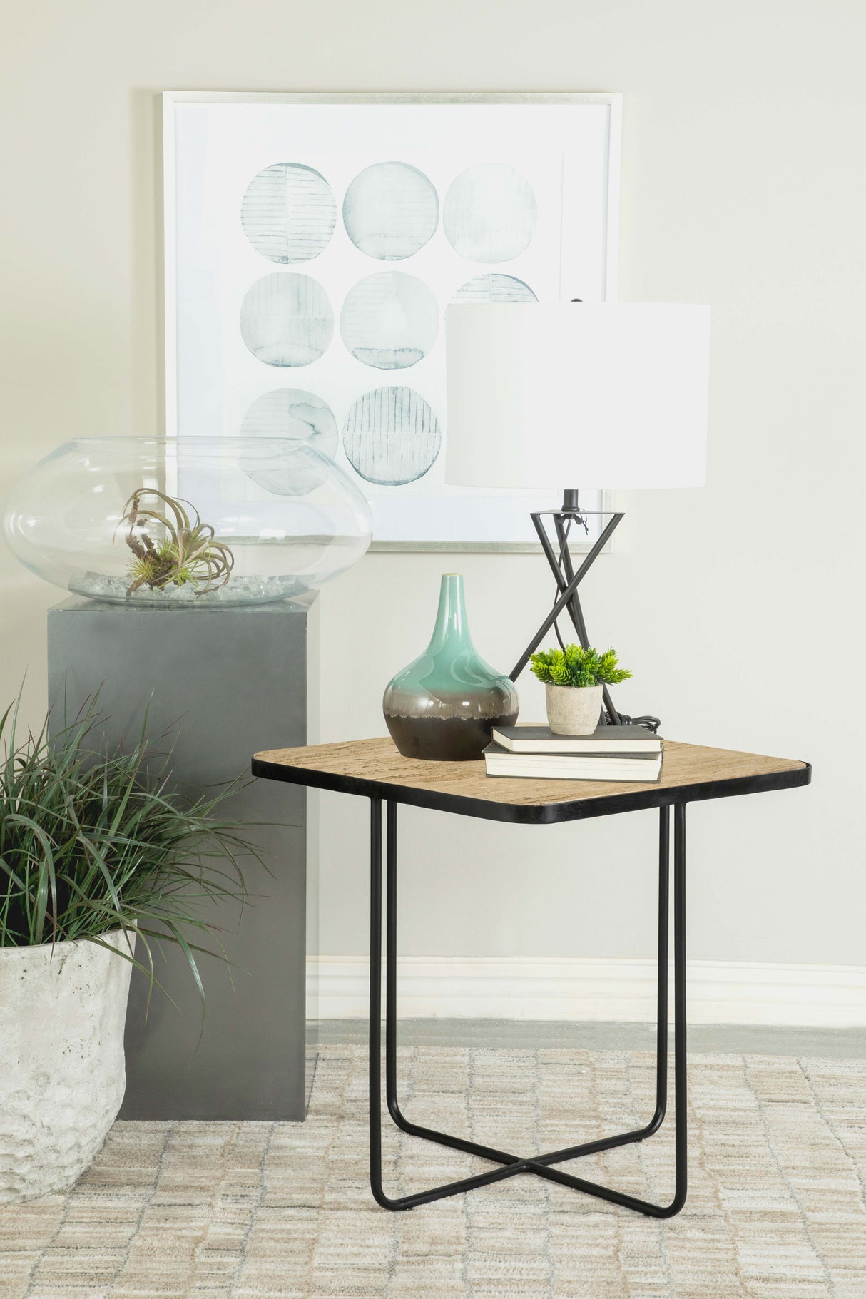 Elyna Square Travertine Top Accent Side Table, Beige