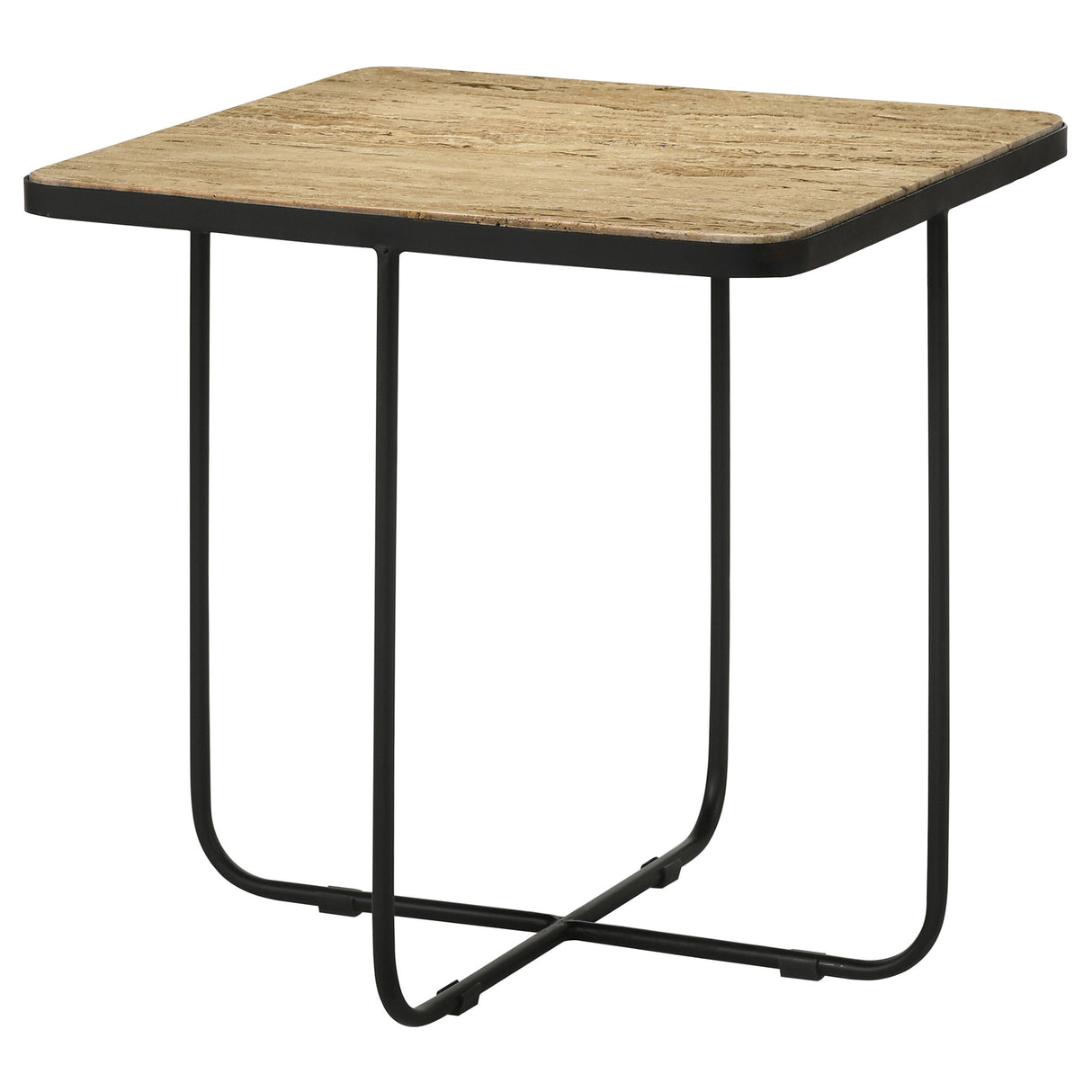 Elyna Square Travertine Top Accent Side Table, Beige
