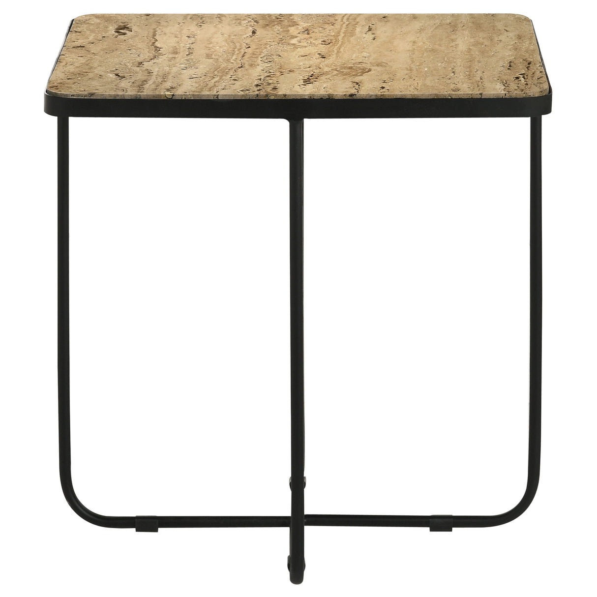 Elyna Square Travertine Top Accent Side Table, Beige
