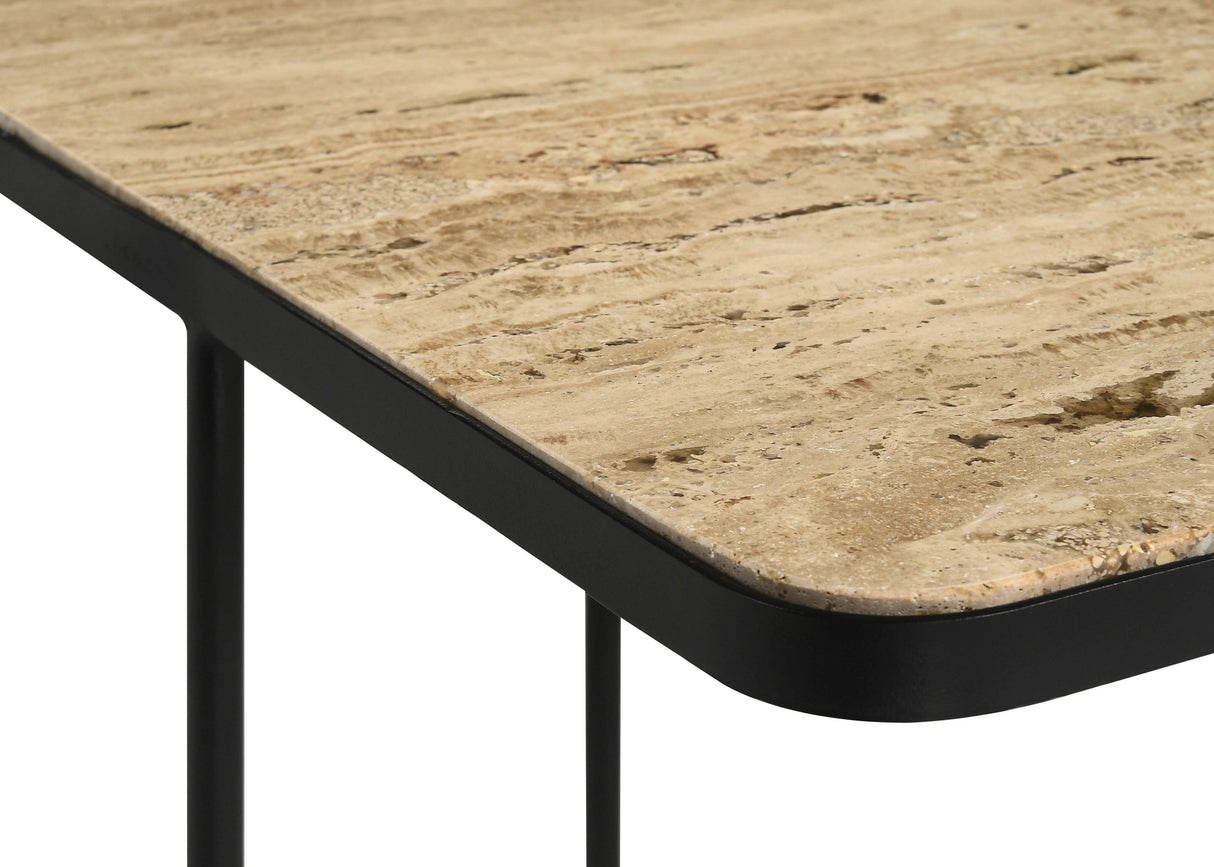 Elyna Square Travertine Top Accent Side Table, Beige