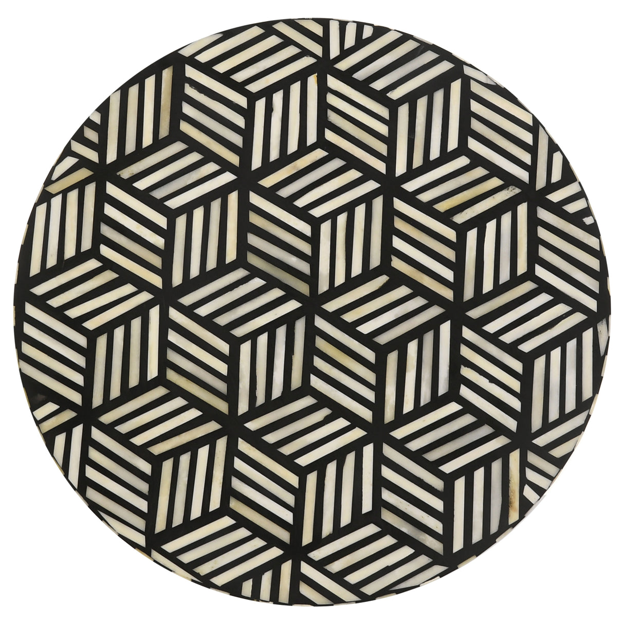 Xenia Round Bone Inlay Accent Side Table, White and Gold