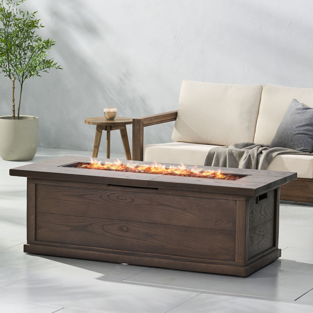 Transitional Rectangular Outdoor Propane Fire Pit Table 56x19in