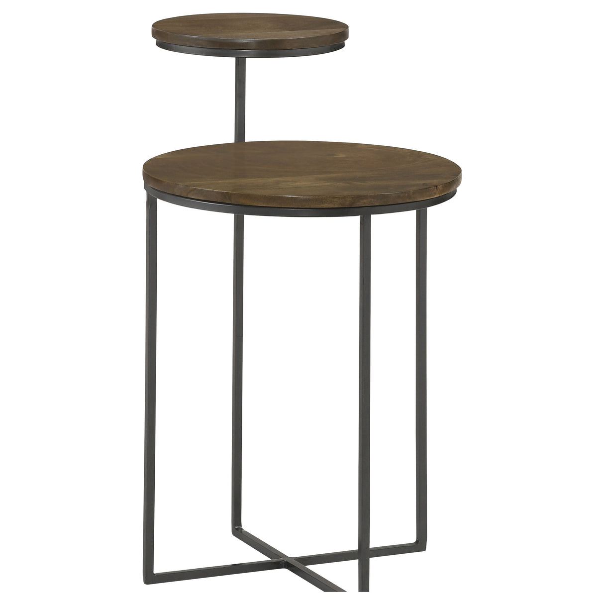 Yael Round Mango Wood Accent Side Table, Natural and Gunmetal