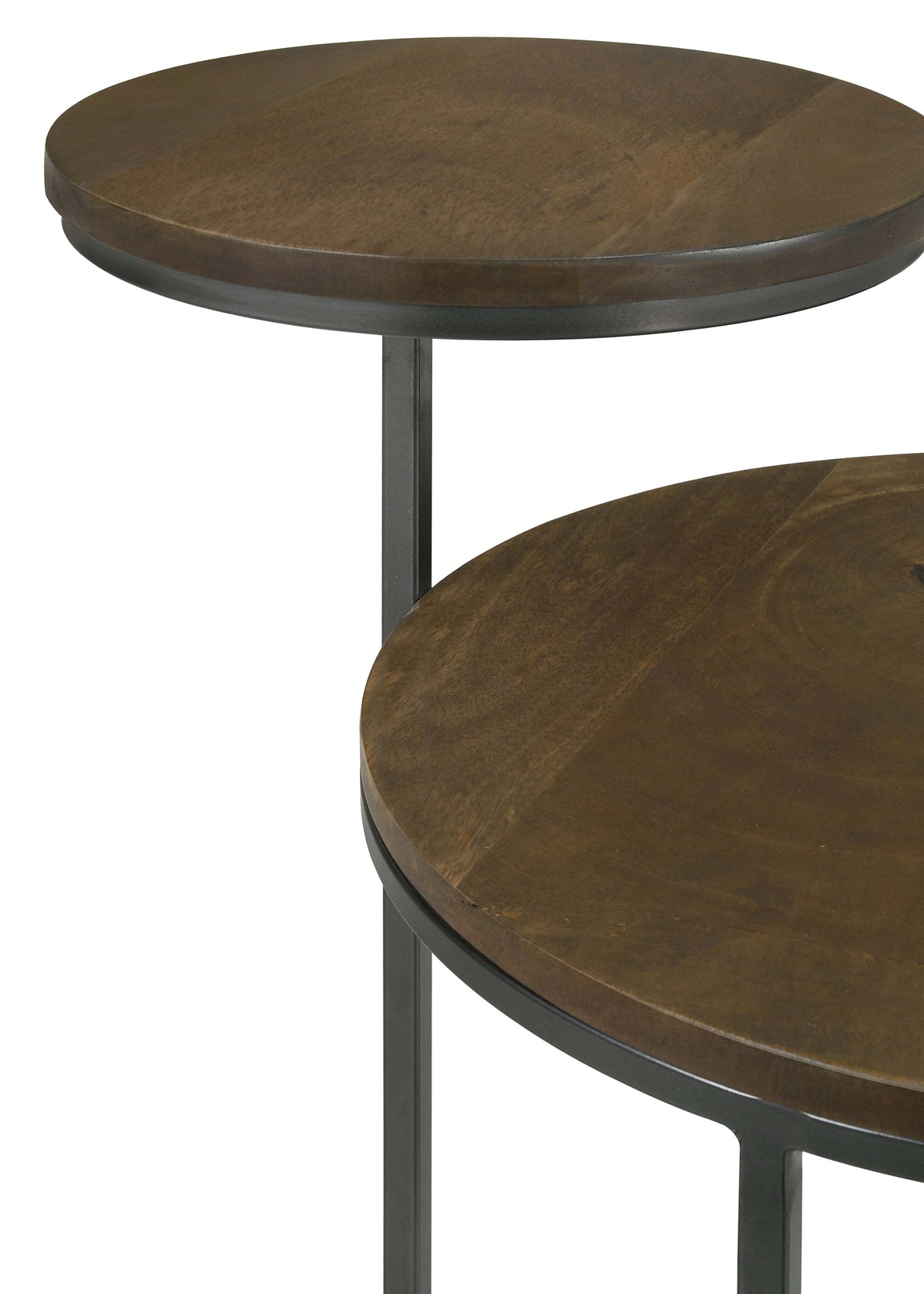 Yael Round Mango Wood Accent Side Table, Natural and Gunmetal