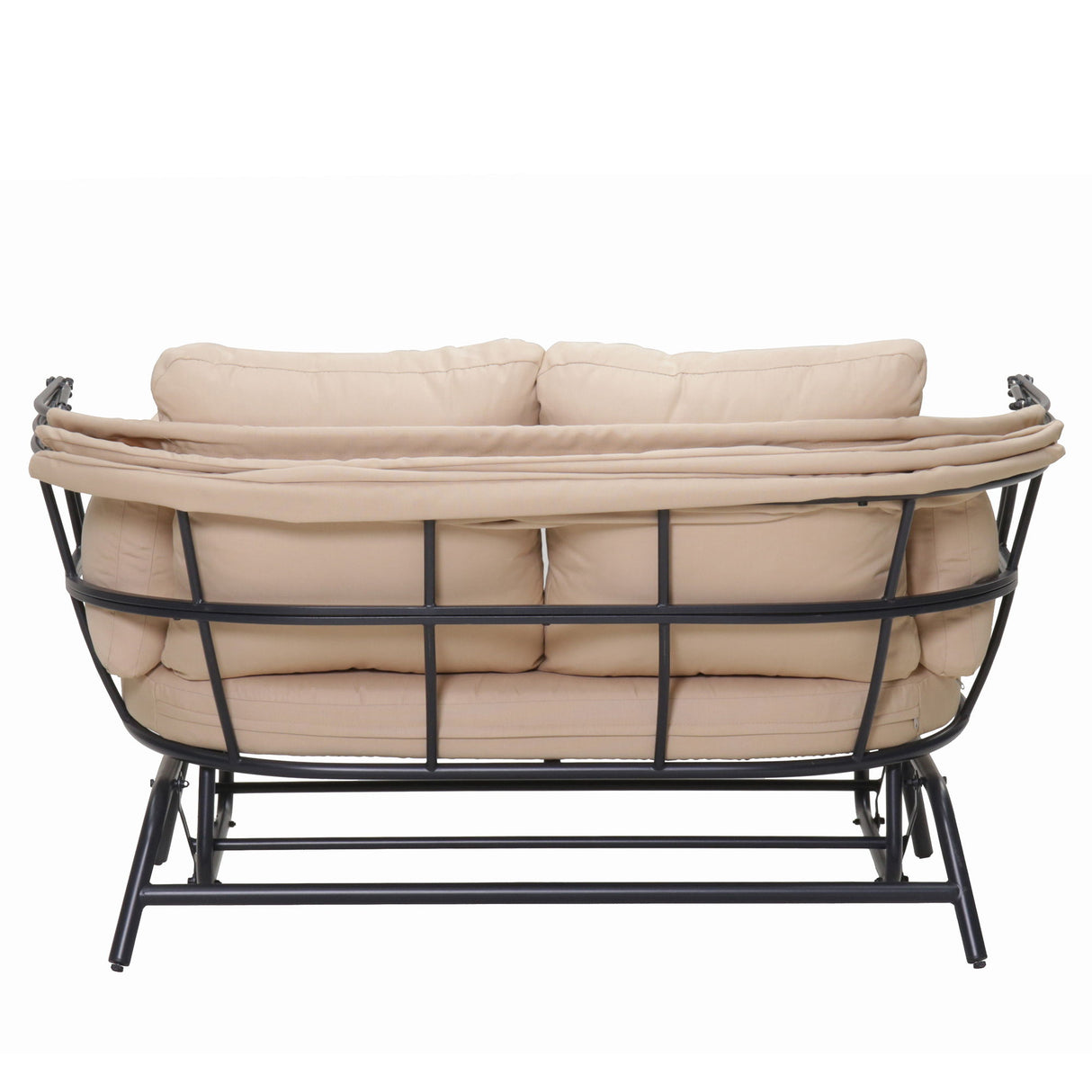 2 Person Egg Shaped Outdoor Swing Chair With Adjustable Canopy - Acacia Wood / Black / Taupe