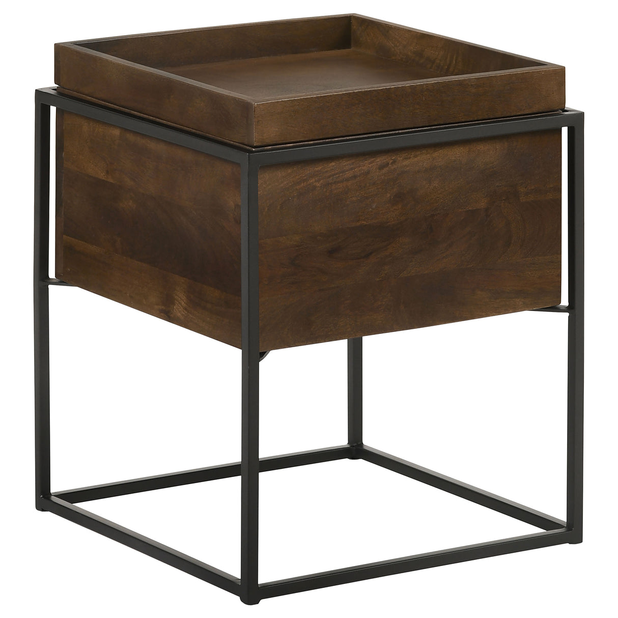 Ondrej Square Accent Side Table with Removable Tray, Dark Brown