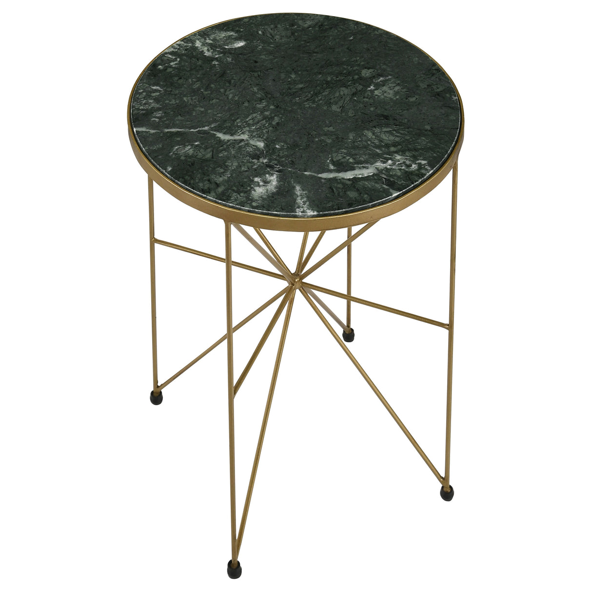 Eliska Round Green Marble Accent Side Table, Antique Gold