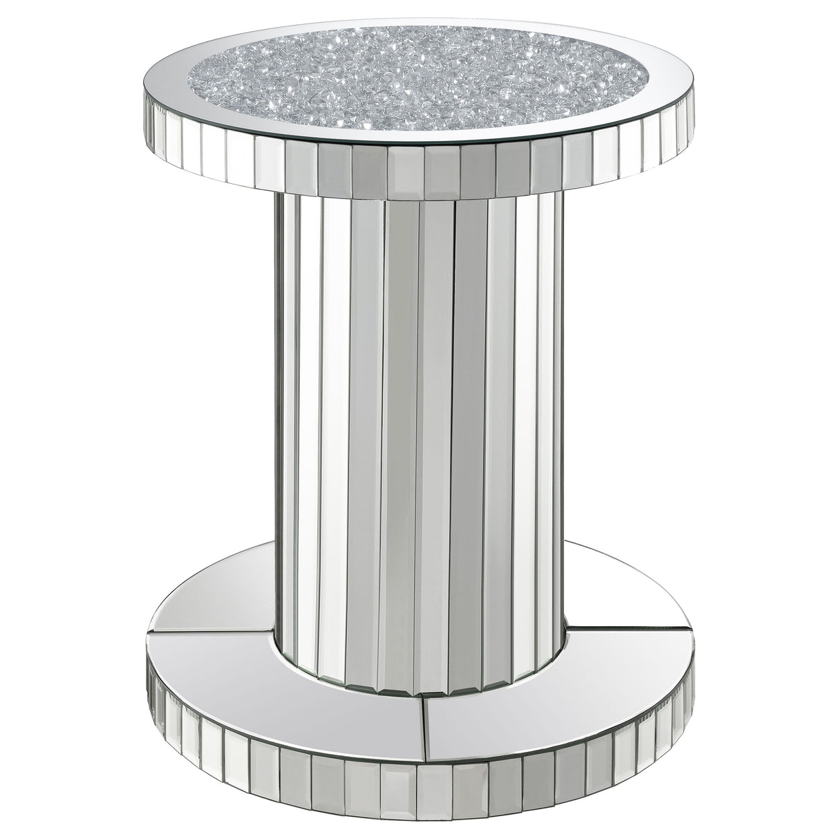 Dorielle Round Mirrored Acrylic Crystal Side Table, Silver