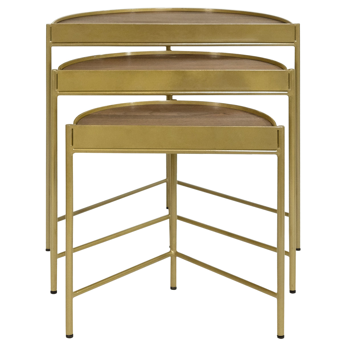 Tristen 3-Piece Demilune Nesting Tables, Brown and Gold